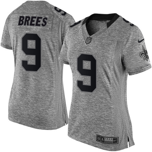 Women's Elite Drew Brees Nike Jersey Gray - #9 Gridiron NFL New Orleans Saints